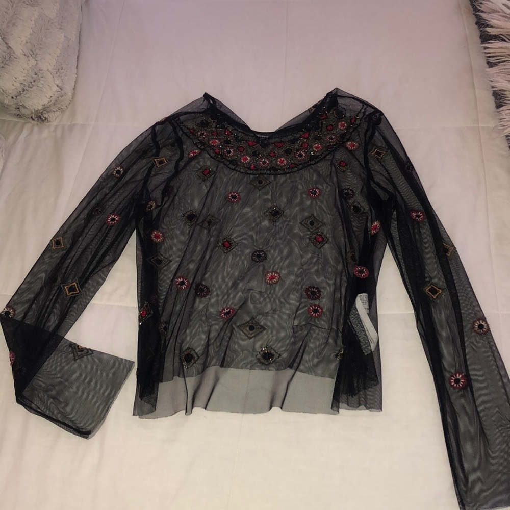 Zara Black Long Sleeve Mesh Blouse